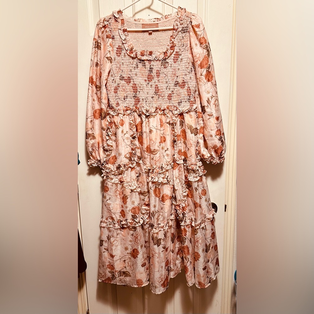 JessaKae Floral Midi Dress in Pink and Brown